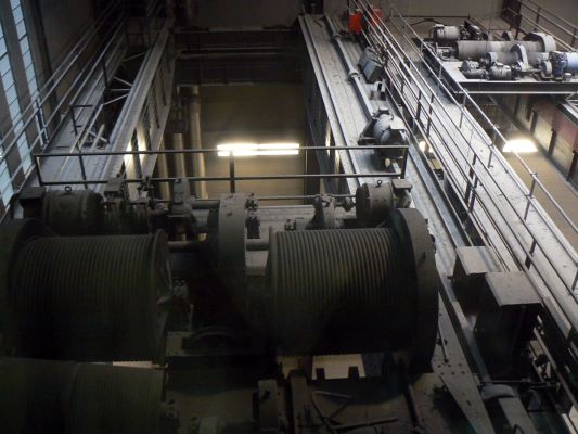 Industrial machinery detail in the Turbine Hall of Tate Modern London