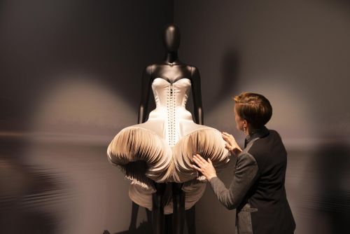 Detail of the exhibition setup at the Victoria and Albert Museum Schiaparelli show