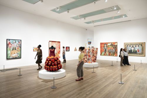 Installation view of Frida Kahlo artworks and photographs at Tate Modern