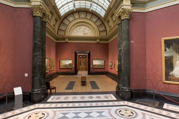 The interior of the National Gallery in London.