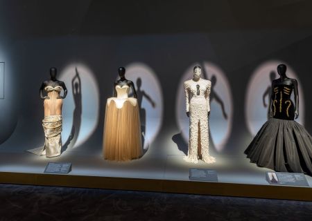 Schiaparelli haute couture creations on display at the V&A in London