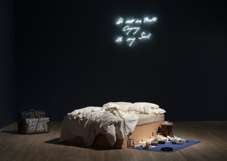Tracey Emin A Second Life Tate Modern installation view with My Bed 1998 and It’s Not me That’s Crying its my Soul 2001